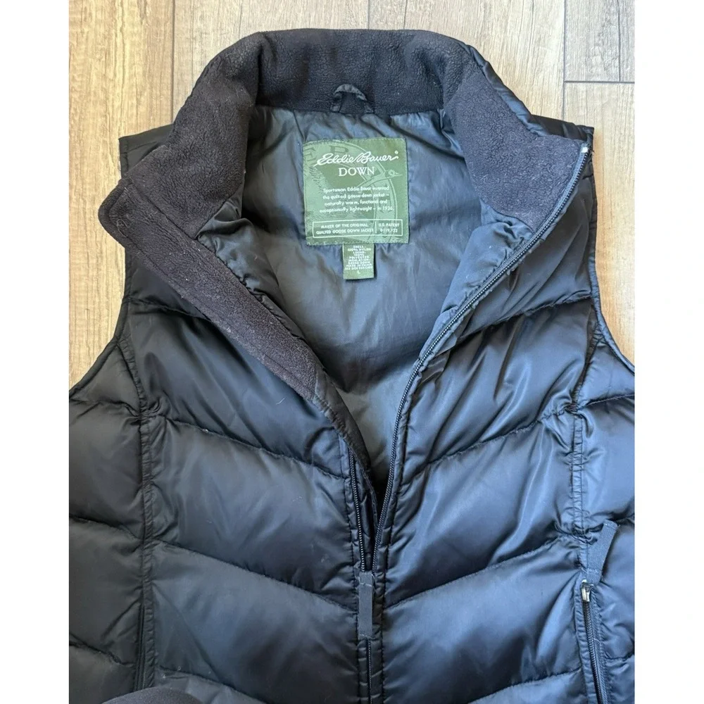 Eddie Bauer Premium GOOSE DOWN Insulated‎ Black Puffer Vest Women's Sz L Pockets
